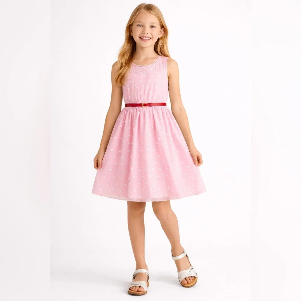 American Girl Pink Dress with Floral Trim